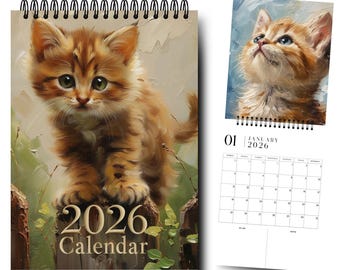 Calendario de gatos lindos 2026 | Calendario de 12 meses | Calendario de gatos | Calendario de pared | Calendario divertido del gato