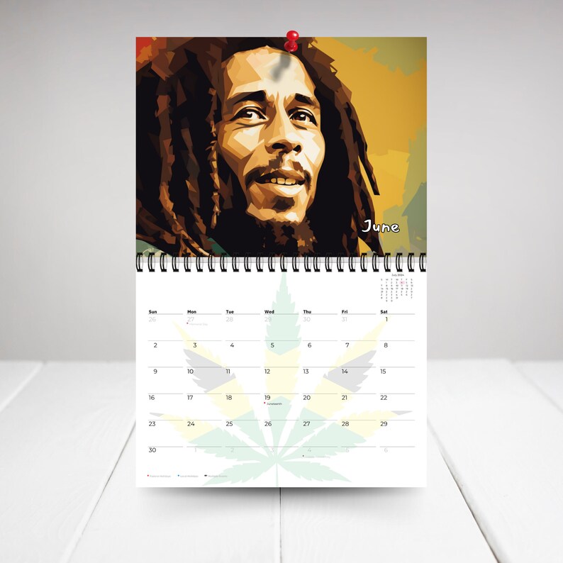 2024 Bob Marley Calendar 12 Month Calendar, Spiral Calendar, Wall