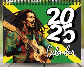 2025 Bob Marley Calendar 12 Month Calendar, Spiral Calendar, wall calendar, Hanging Calendar, Bob Marley Art, Gift For Bob Marley Lover