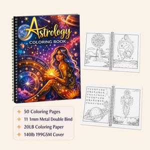 Libro de Colorear de Astrología y Zodiaco | Arte Celestial para Relajación y Mindfulness | Regalo de Horóscopo para Amantes de la Astrología