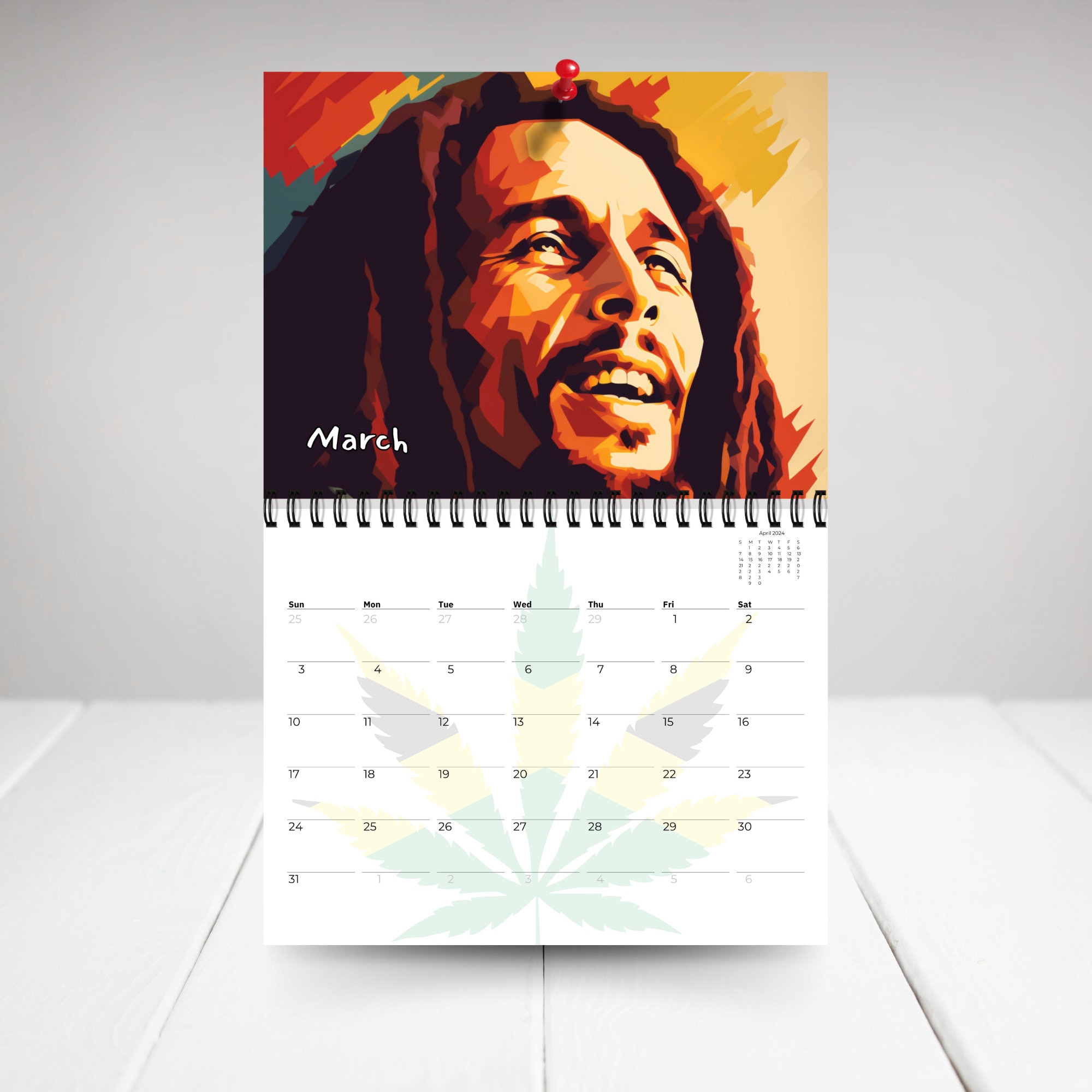 2024 Bob Marley Calendar 12 Month Calendar, Spiral Calendar, Wall