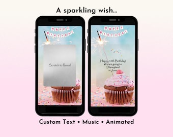 Birthday Cupcake Sparkler Scratch Card, Confetti Reveal Digital Card