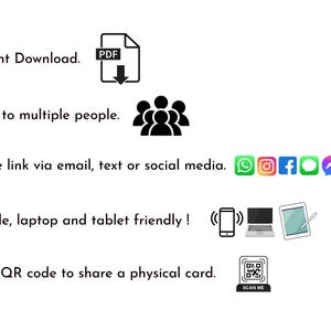 May include: White graphic with text: "Instant Download," a PDF icon, and icons for sharing via email, text, and social media. Includes icons for mobile, laptop, and tablet compatibility, and a QR code.