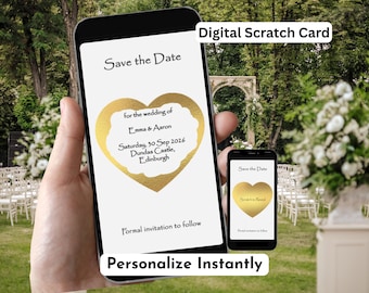 Biglietto da grattare digitale Save the Date per matrimonio, invito gratta e scopri, annuncio di matrimonio interattivo, link personalizzato