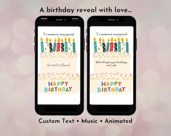 Tiered Birthday Cake Scratch Card Digital, Cake Reveal Surprise