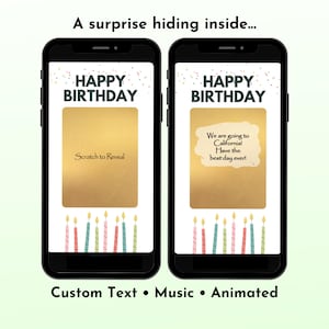 Elegant Birthday Gift Reveal Scratch Card, Gold Celebration Digital Card