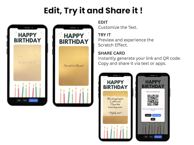 Elegant Birthday Gift Reveal Scratch Card, Gold Celebration Digital Card image 4