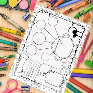 May include: A printable potion recipe worksheet with a cauldron, a bottle, and circles for listing the potion's name, color, duration, effects, and ingredients. The worksheet is decorated with stars, hearts, and other whimsical designs.