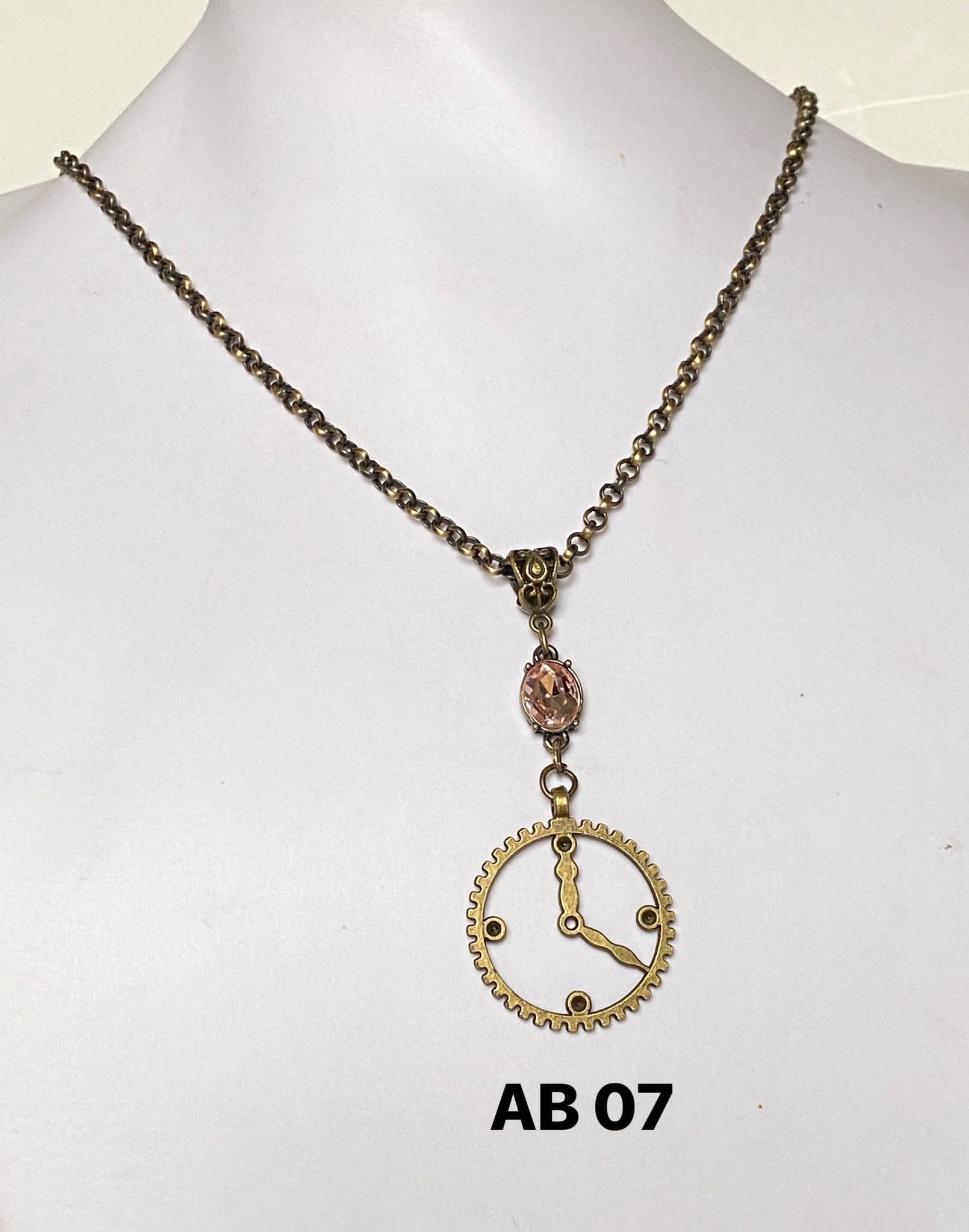 Antique Bronze Necklace With Pink Crystal and Clock Pendant - Etsy
