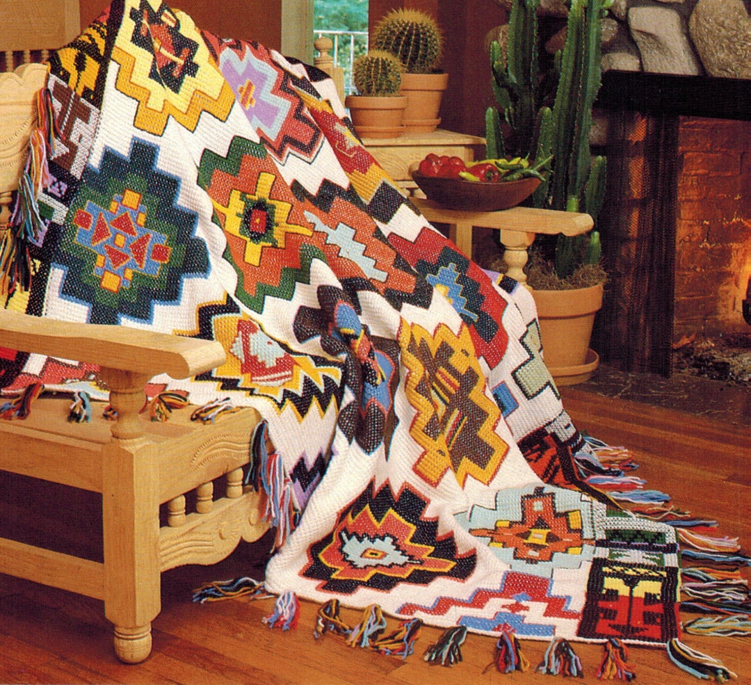 Vintage Aztec Crocheted Blanket PDF Pattern, Digital Download Etsy