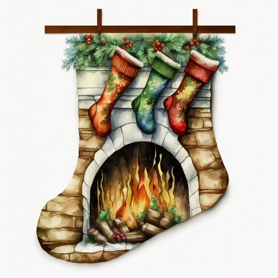 Christmas Fireplace Stocking Shape Watercolor 11 PDF Counted Etsy