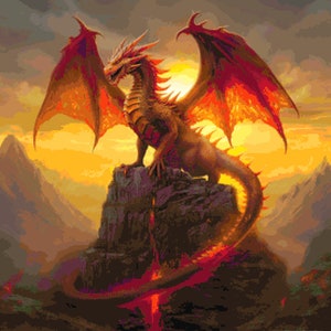 Cross Stitch Fantasy Red Dragon #1 PDF counted cross stitch dragon pattern DIY Gift for him Gift for her Instant digital download