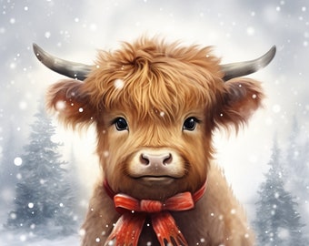 Cross Stitch Christmas Highland Cow #11 PDF Counted cross stitch pattern Holiday Animal needlework DIY Gift for her Instant digital download