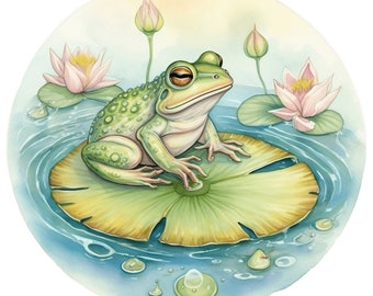 Cross Stitch Frog on lily pad #2 PDF Counted Cross Stitch Pattern, Instant Digital Download Baby Room Decor Kids room decor frog lovers gift