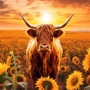Cross Stitch Highland Cow Sunflowers #2 PDF Counted cross stitch pattern Animal Needlework Full Coverage DIY Gift Instant digital download