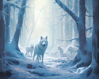 White Wolves Cross Stitch Pattern, Winter Forest (PDF Download)