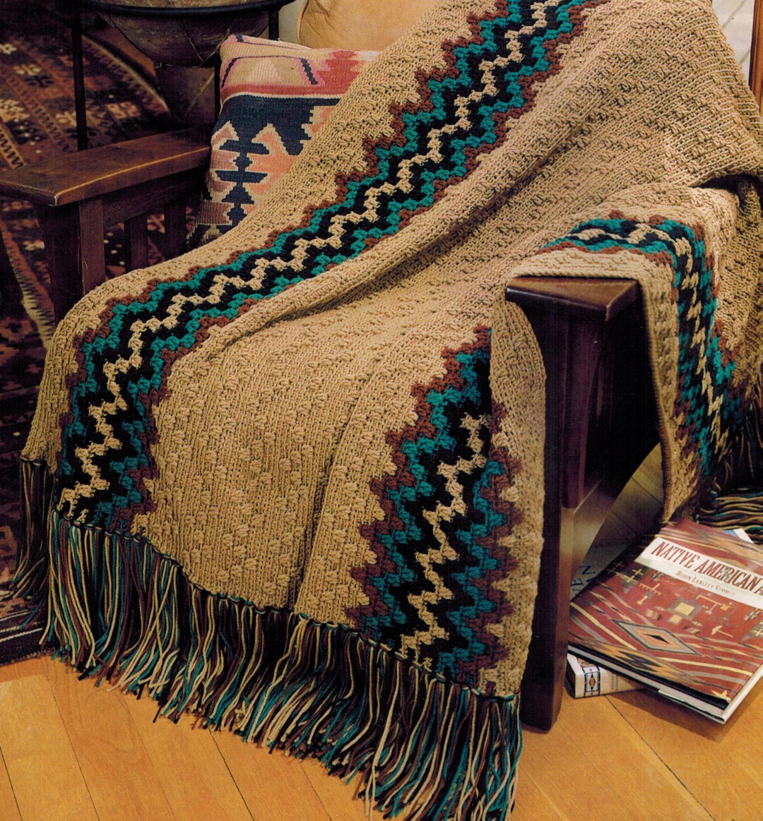 Vintage Native American Crocheted Afghan PDF Pattern, Digital Download