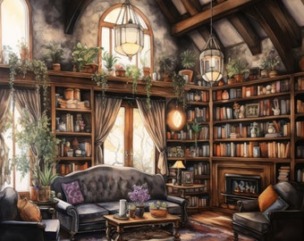 Library Cross Stitch Pattern, Home Decor Design (PDF Pattern)