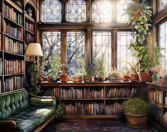 Cross Stitch Pattern: Cozy Library Interior (PDF Download)