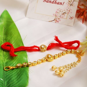Handcrafted Kundan rakhi for bhaiya & bhabhi - Set of 2 ,Kundan Rakhi, Indian Raksha bandhan, Rakhi for brothers, Aesthetic Kundan Bracelet