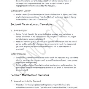 Hobby Class Contract Template for Instructors Etsy