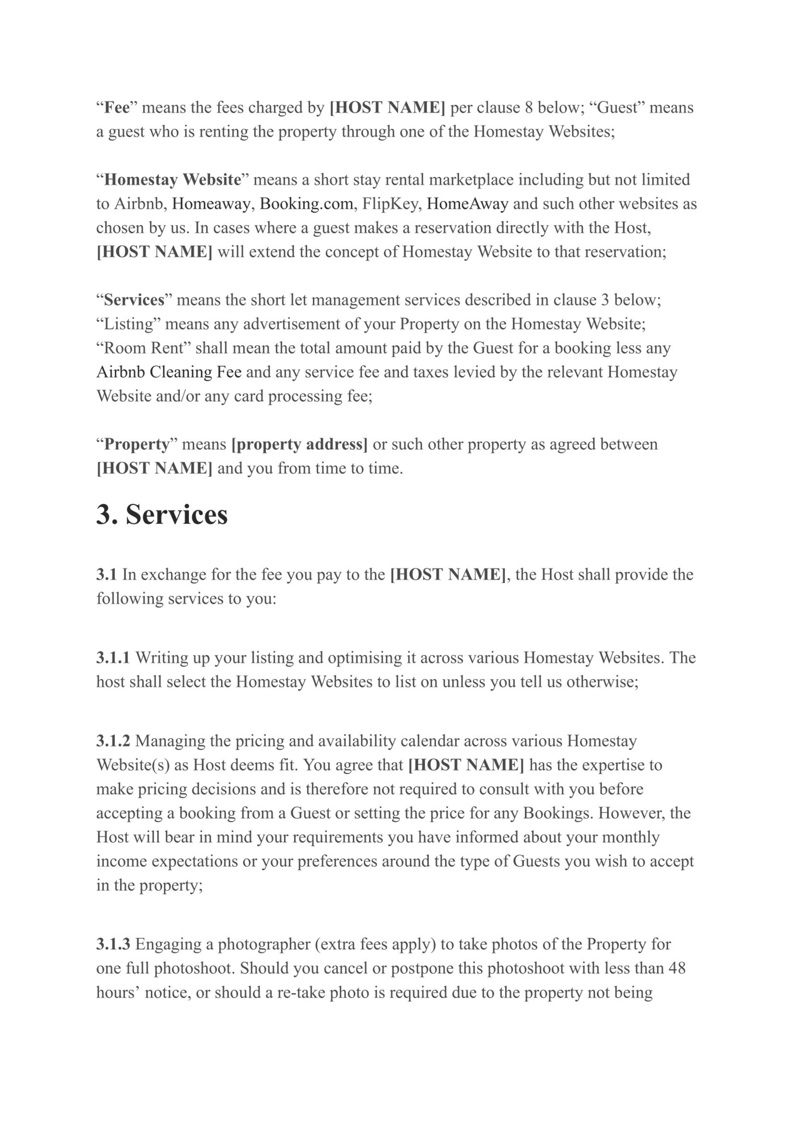 Property Management Contract Template Short Term Reservations Etsy