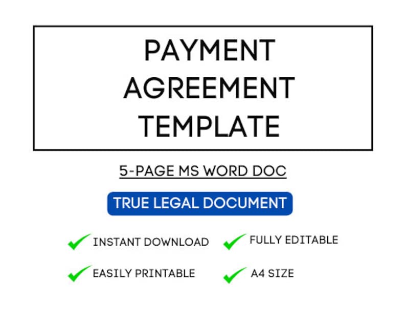 Simple Payment Agreement Contract Template - Etsy