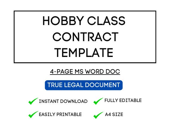 Hobby Class Contract Template for Instructors Etsy