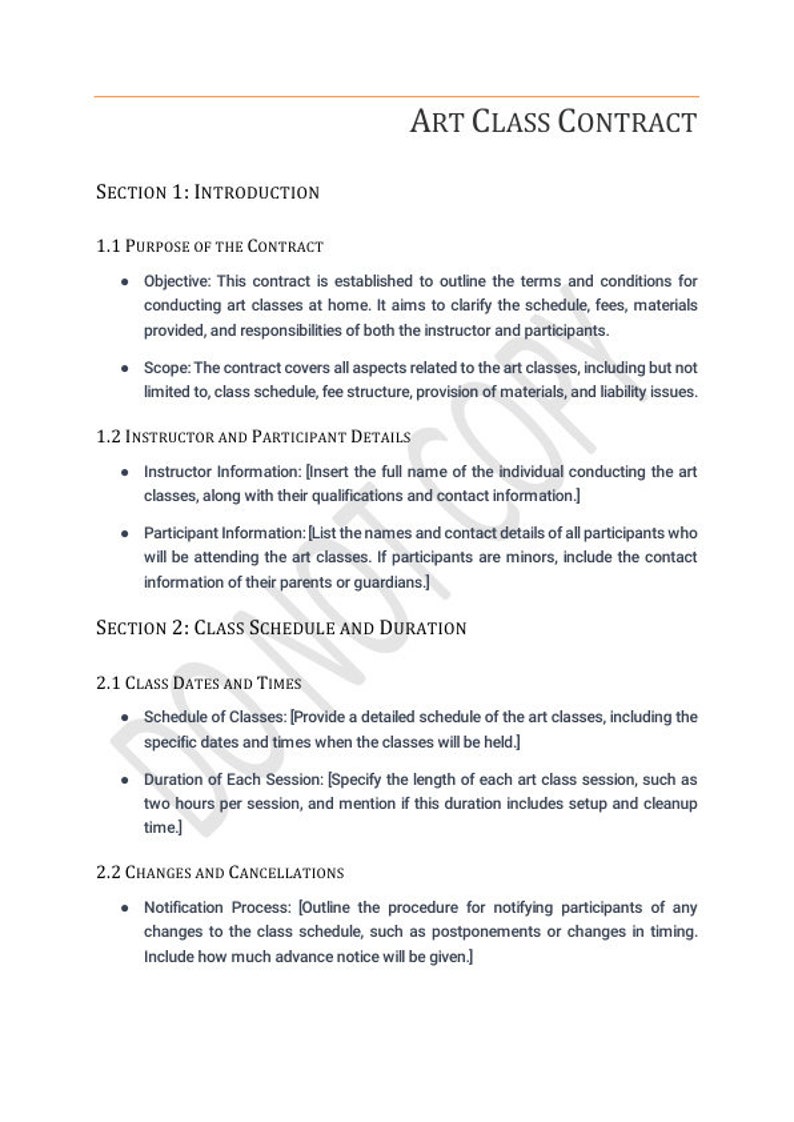 Easy-to-use Art Class Contract Template for Independent Artists - Etsy