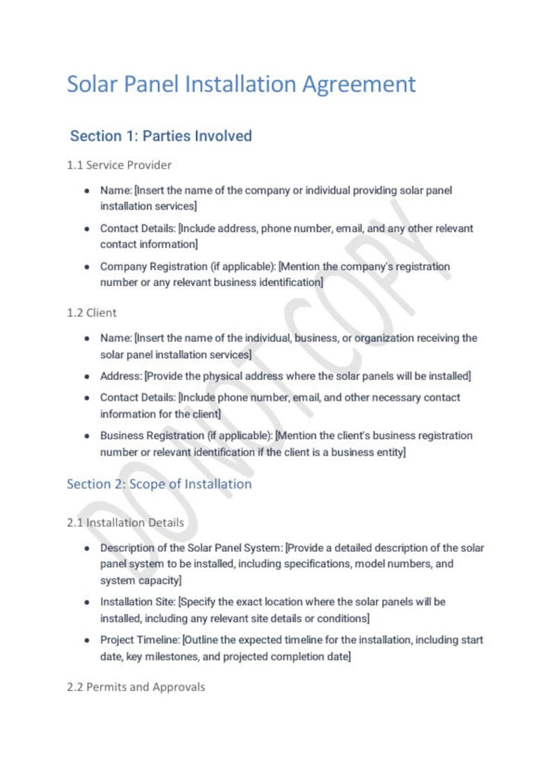 Solar Panel Contrac Form.pdf Solar Panel Installation Contract - Etsy