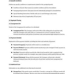 Development Consignment Fee Consignment Agreement Template - Professional and Customizable - Etsy