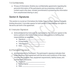 Hobby Class Contract Template for Instructors - Etsy