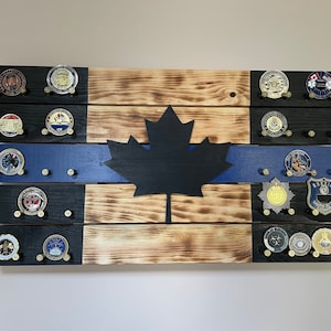 Challenge Coin Holder with Spent Bullet Casings | Law Enforcement/Military Coin Display | Canada Flag *CanadaPost Strike affecting delivery*