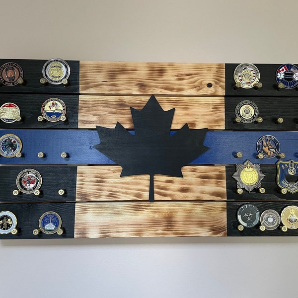 Challenge Coin Holder with Spent Bullet Casings | Law Enforcement/Military Coin Display | Canada Flag