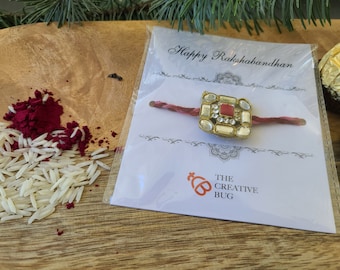 Red Kundan Rakhi | Handmade Indian Bracelet for Raksha Bandhan