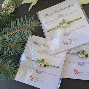 Green flower rakhi | raksha bandhan | handmade | customized | personalized | crystals | gems | indian bracelet | rakhi for brother | rakhri