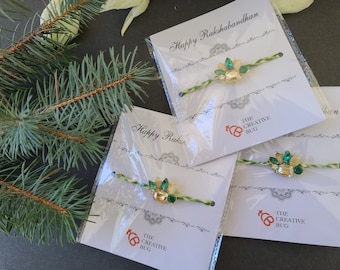 Green flower rakhi | raksha bandhan | handmade | customized | personalized | crystals | gems | indian bracelet | rakhi for brother | rakhri