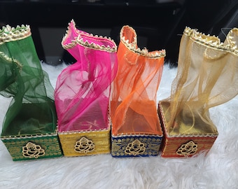 Diwali Gift Set, Lotus Diya, Bandhani Favor Box