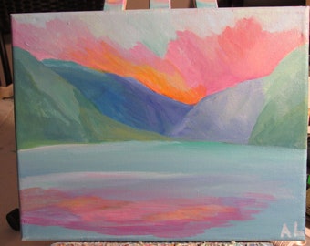 Montana Sunset Lake Painting