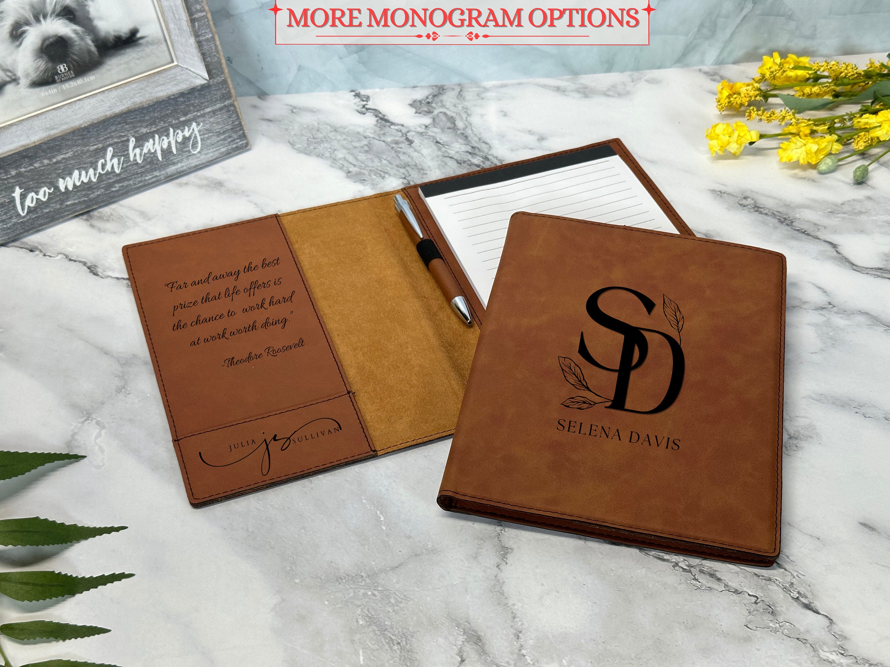 Engraved Portfolio for Women Padfolio for Men Custom Logo Padfolio for