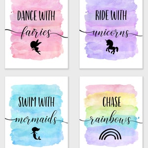 Toddler Girl Room Decor - Set of 4 Prints, 8x10 inch, Inspirational Wall Art for Tween Bedroom Playroom Nursery Digital Download Printable