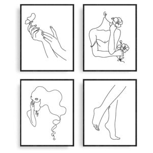 Line Drawing Wall Art Woman Drawing, Minimalist Line Art Silhouette Drawings, Aesthetic Wall Décor, Wall Art for Bedroom, Bathroom Décor