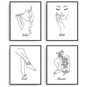 Minimalist Wall Art, Aesthetic Wall Décor, Wall Art for Bedroom, Bathroom Décor, Line Art for Girls Women Home Posters Prints