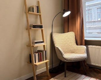 Estantería de escalera de madera, librería estrecha, estantería inclinada, almacenamiento delgado, decoración del hogar, regalo para amantes de los libros