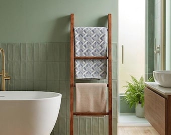 Wooden Blanket Ladder, Towel Rack, Leaning Bathroom Storage, Bedroom Blanket Holder, Rustic Home Decor