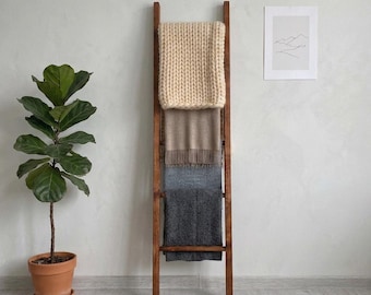 Wooden Blanket Ladder, Towel Rack, Leaning Bathroom Storage, Bedroom Blanket Holder, Rustic Home Decor