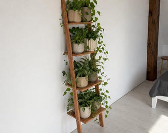 Wooden Ladder Plant Stand, 4 Tier Houseplant Shelf, Tall Indoor Display, Pine Wood Organizer