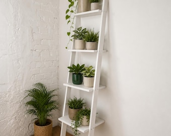 Wooden Ladder Plant Stand, 4 Tier Houseplant Shelf, Tall Indoor Display, Pine Wood Organizer