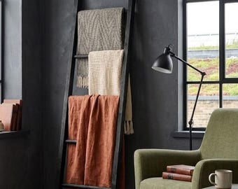 Wooden Blanket Ladder, Towel Rack, Leaning Bathroom Storage, Bedroom Blanket Holder, Rustic Home Decor