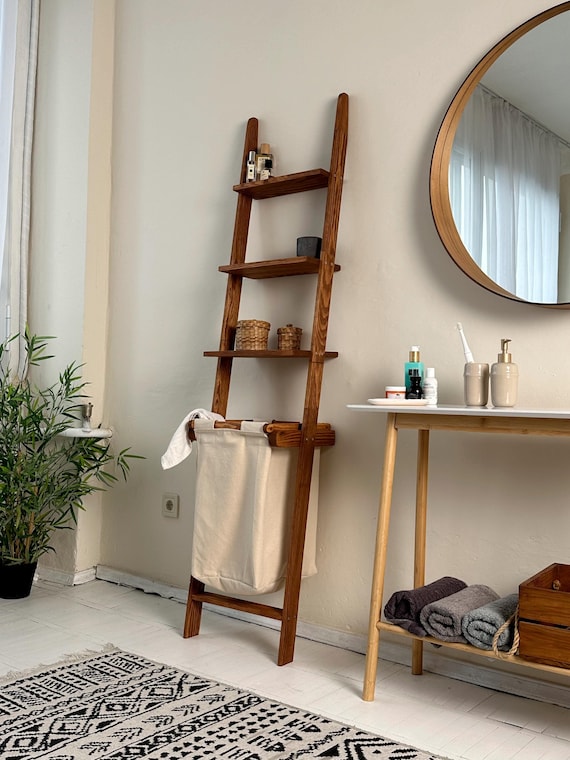 Wooden Shelving Laundry Room Wood Basket Holder Blanket Ladder Entryway Shelves Plant Stand Bathroom Organizer Shelf Storage Wood Decor Gift Etsy